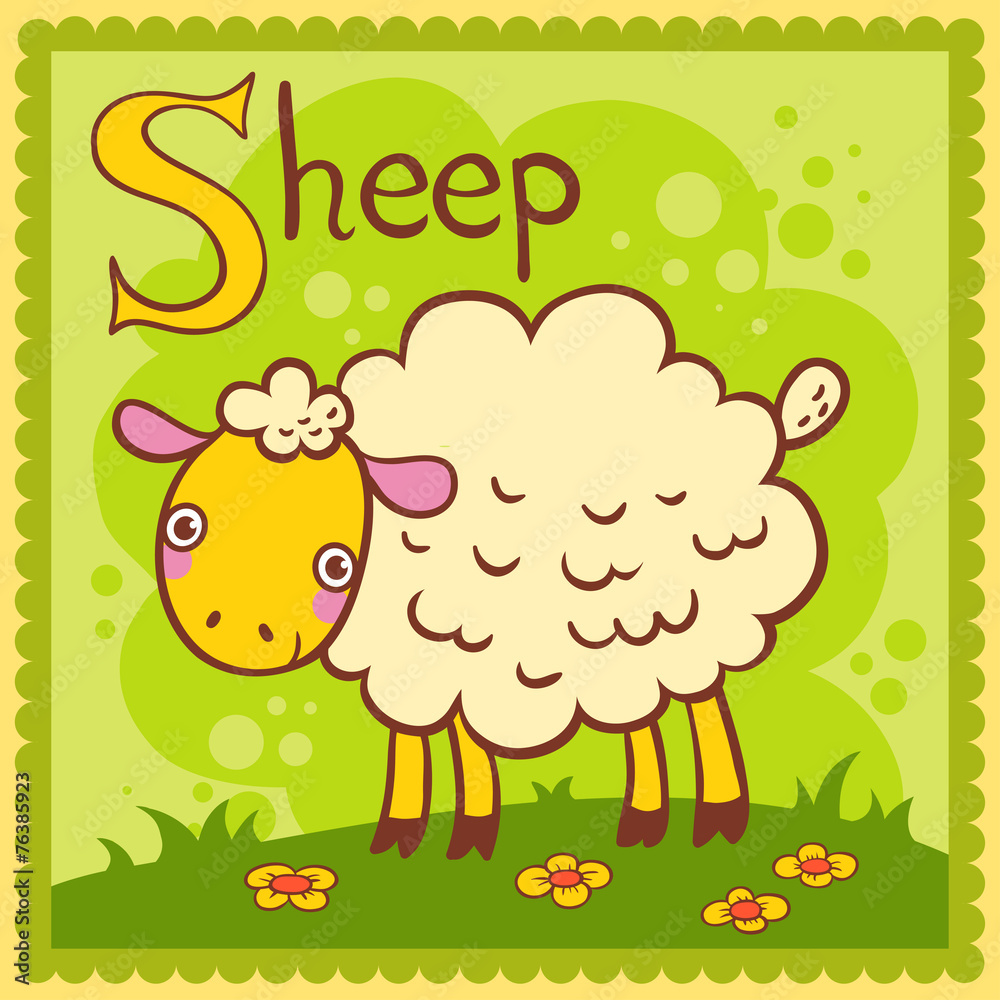 Illustrated alphabet letter S and sheep.