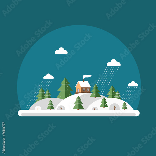 Nature - winter landscape. Flat design style.