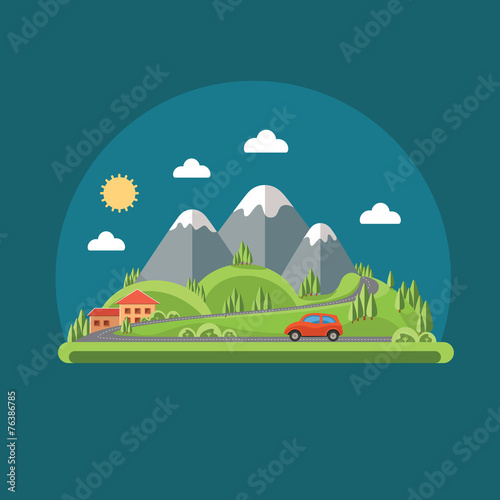 Nature - summer landscape. Flat design style.