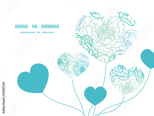 Vector blue line art flowers heart symbol frame pattern