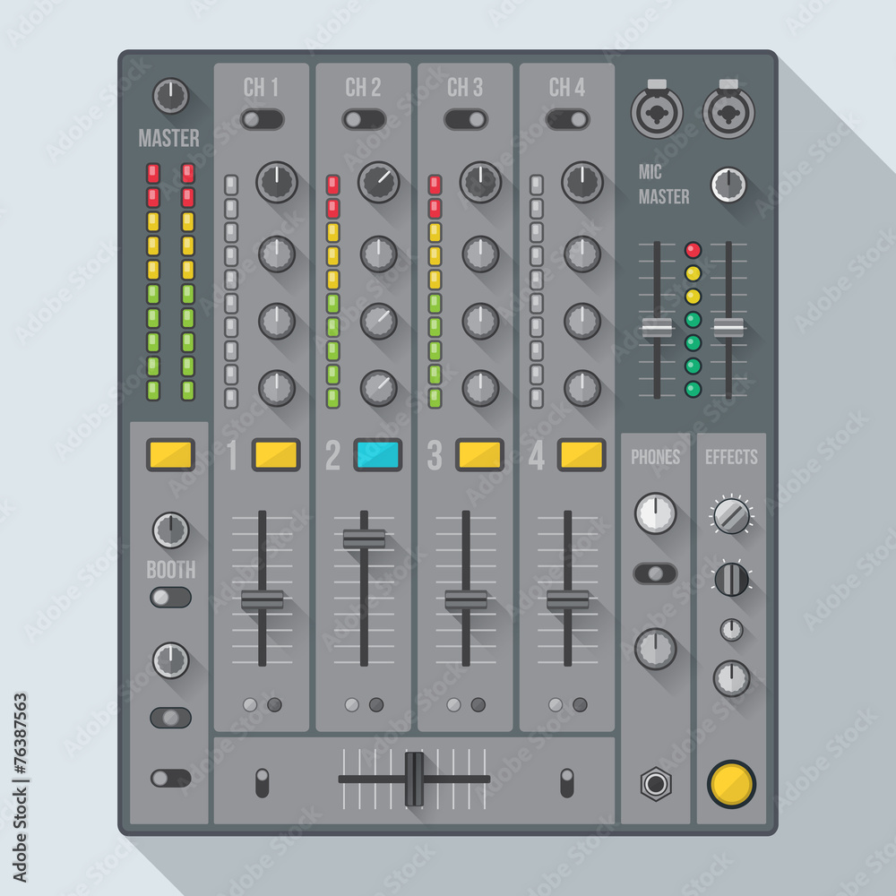 vector flat design sound dj mixer with knobs sliders
