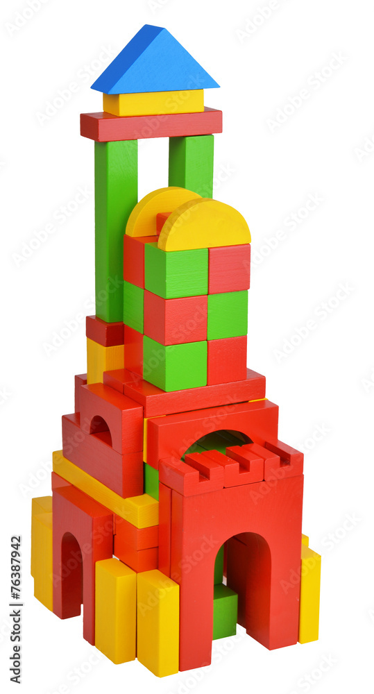 Tower with natural colored toy blocks