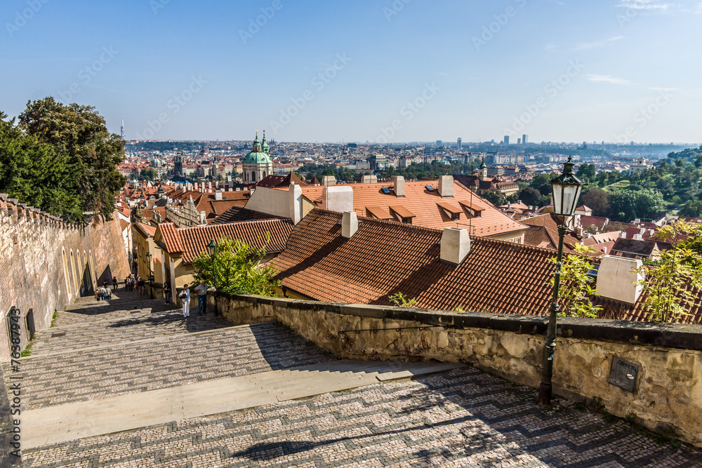 View of the old city from the Lesser Town. Prague.