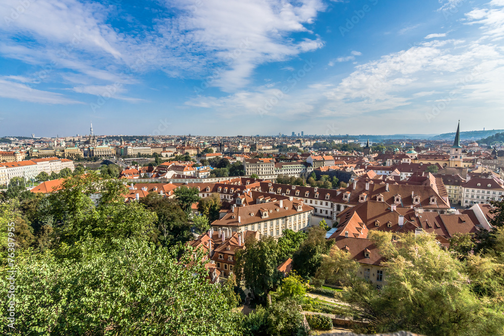 View of the old city from the Lesser Town. Prague.