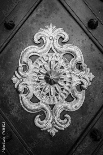 Forged decorative ornament old door. Black and white.