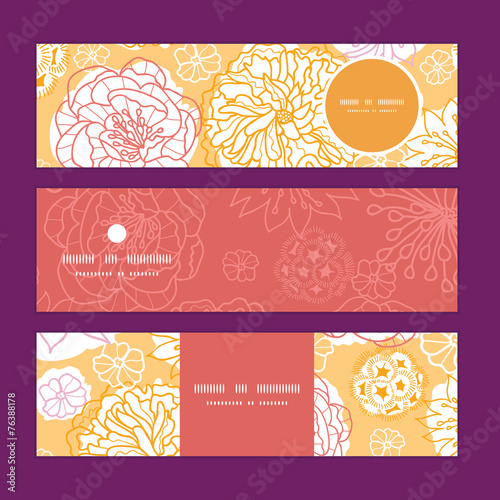 Vector warm day flowers horizontal banners set pattern