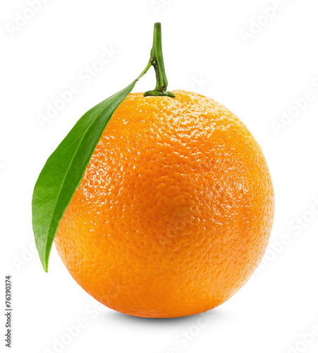 Orange with leaf isolated on the white background