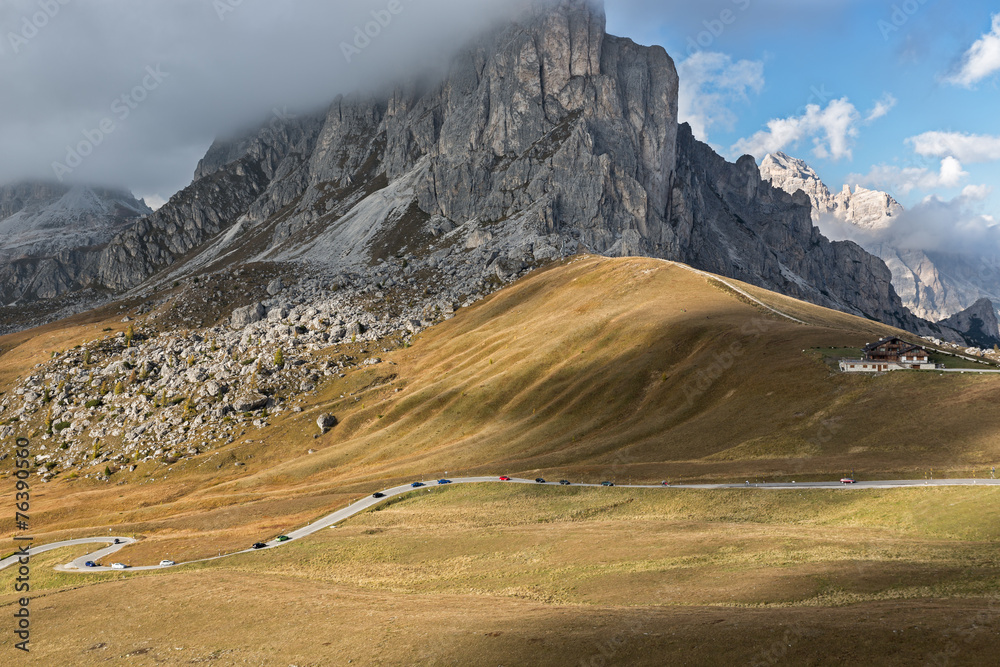 Pass road at Passo di Giau, Dolomites, Italian Alps Pass road at Passo di Giau, Dolomites, Italian Alps
