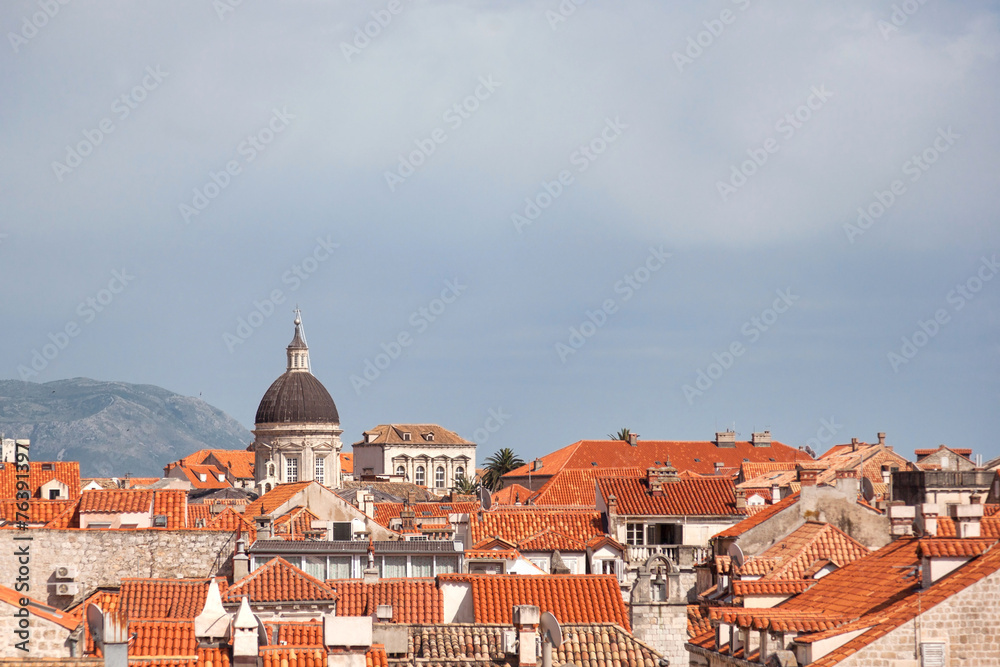 View on Dubrovnik Old town's beautiful rooftops on sunny day
