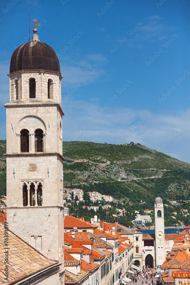 View on Franciscan Monastery tower and Bell tower from old city 