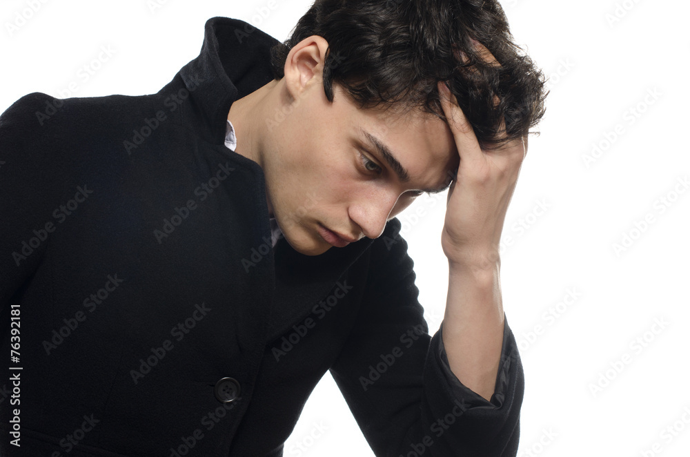 Portrait of a beautiful young man dressed in a black long coat, Portrait of a beautiful young man dressed in a black long coat,