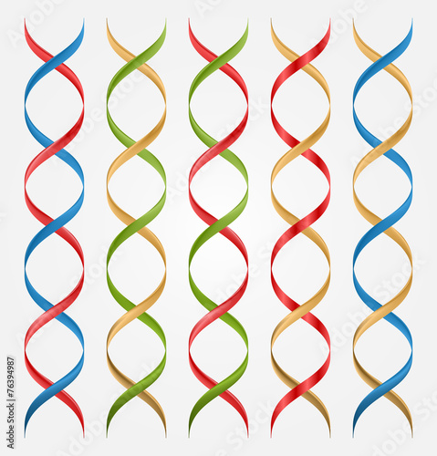 Colorful 3D double helix set. Vector illustration.