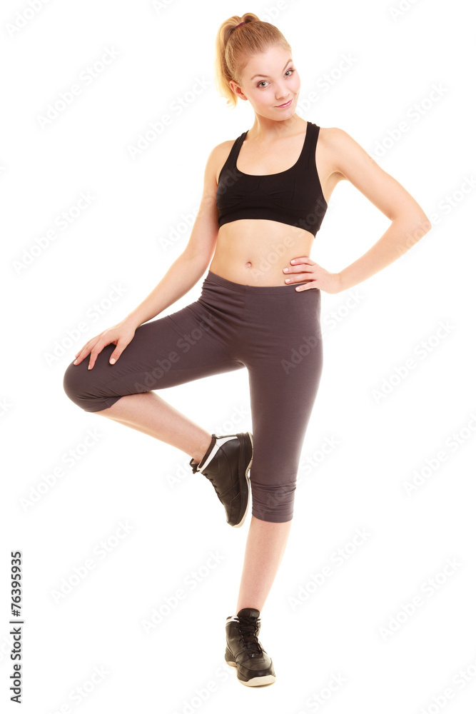sport. fitness sporty blonde girl stretching leg isolated sport. fitness sporty blonde girl stretching leg isolated
