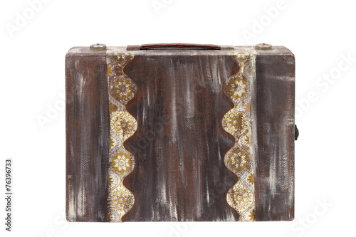 Vintage brown suitcase on white background
