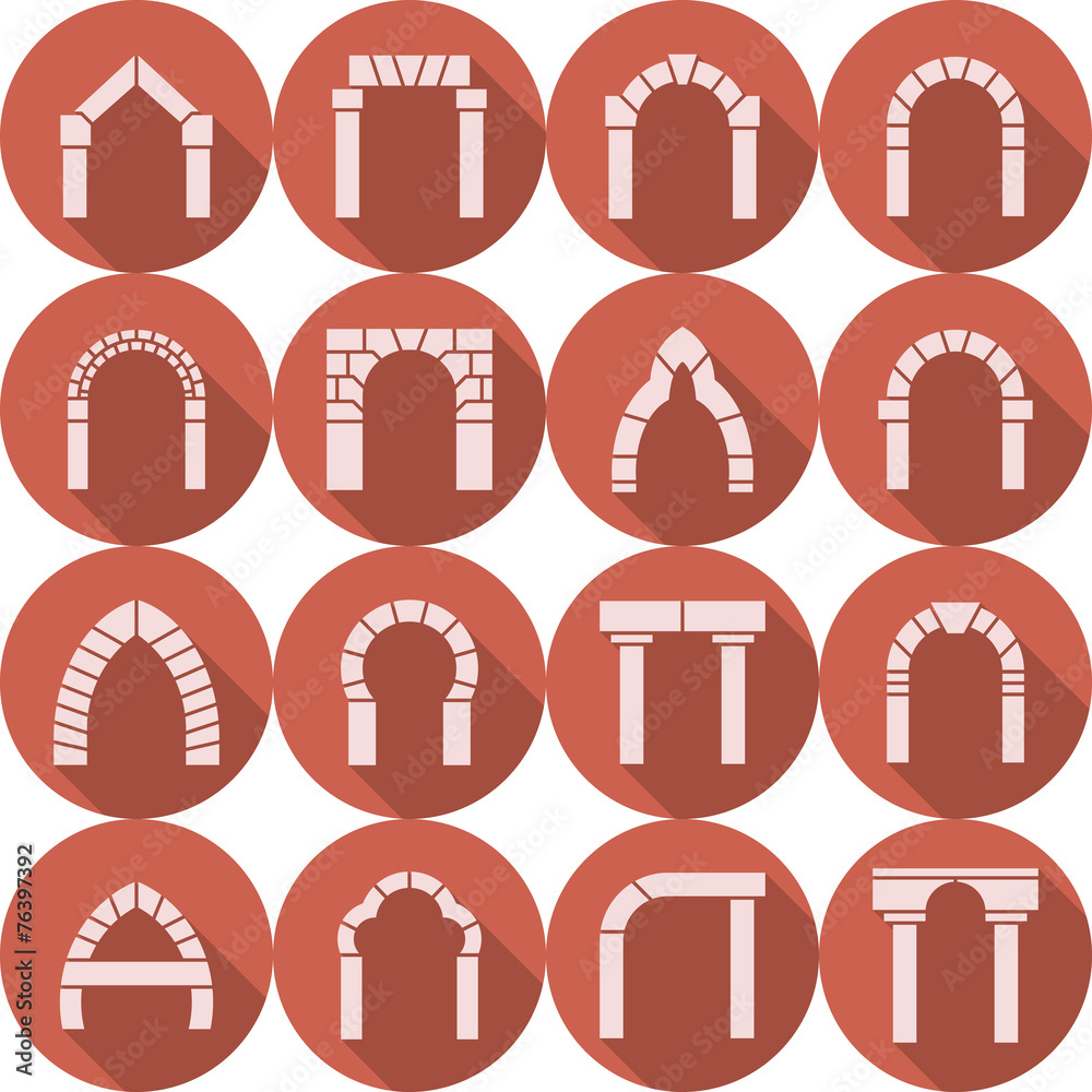 Flat icons vector collection of arch silhouette
