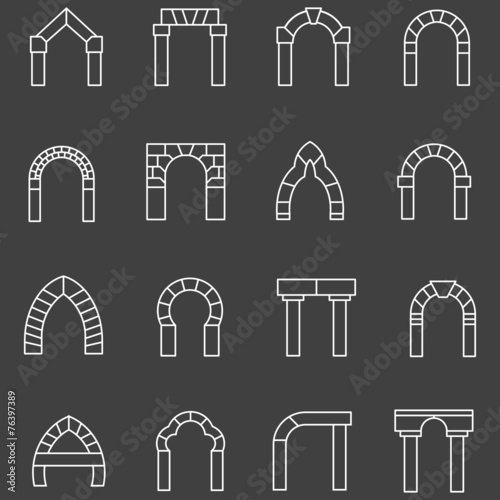 Valokuva White flat line vector icons for archway