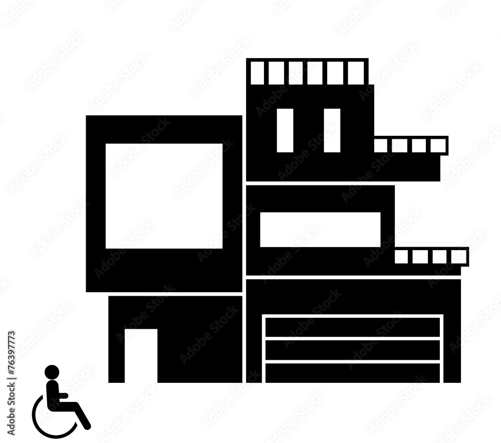 Personne handicapée devant une maison moderne Personne handicapée devant une maison moderne