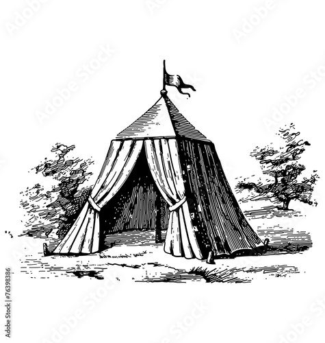 Antique style engraving of a military tent