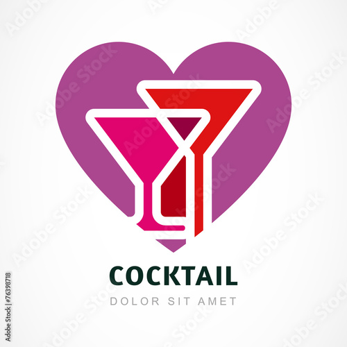 Abstract logo design template. Colorful cocktail in heart shape.