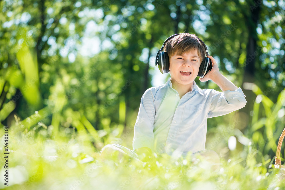 Boy enjoying music