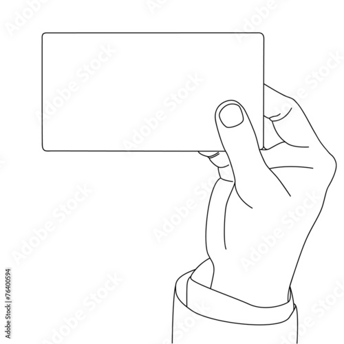 Drawing outline of Hand holding blank card, vector format
