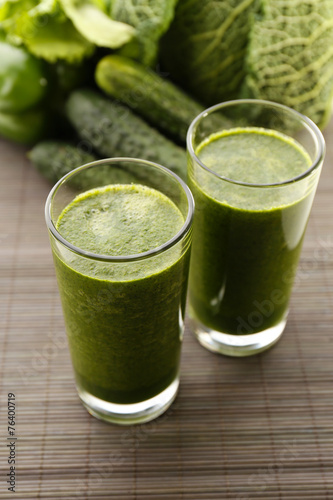 Green fresh healthy juice with apple and vegetables