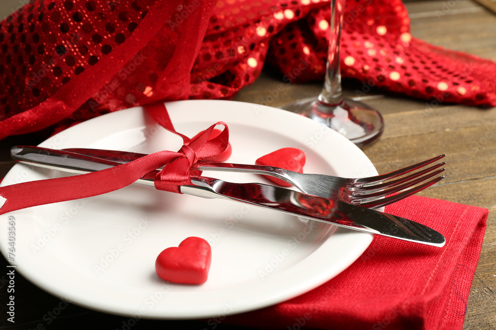 Festive table setting for Valentine Day