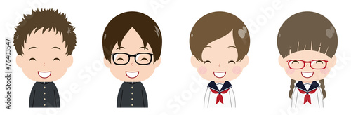学生　顔　セット　笑顔