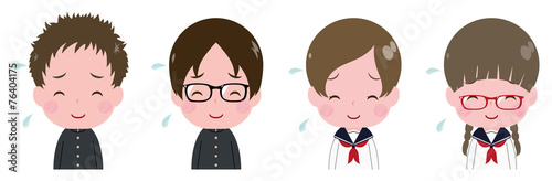 学生　顔　セット　照れ笑い