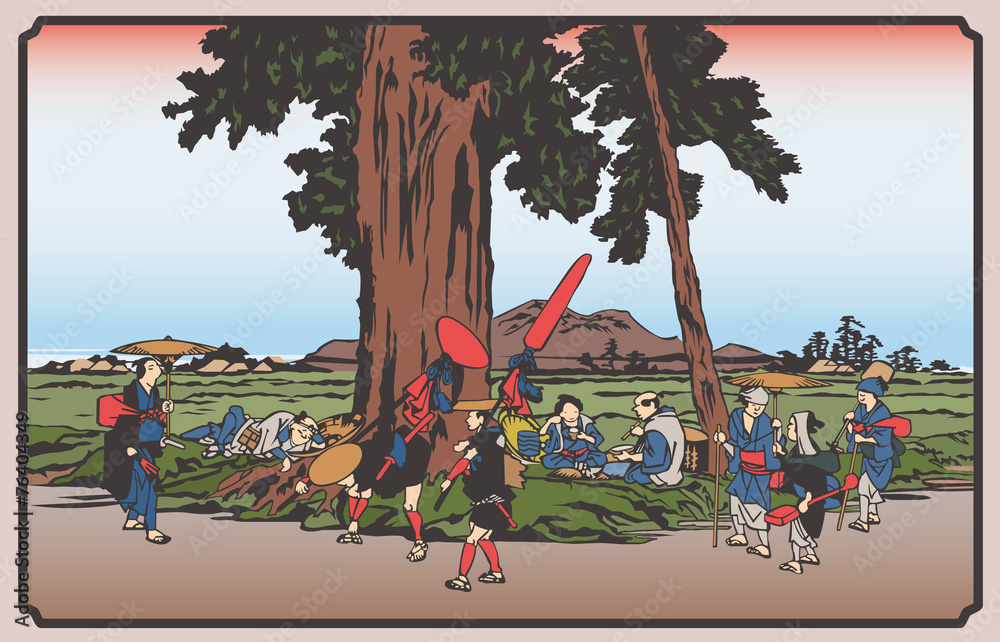 歌川広重 木曽街道六十九次 伏見のイラスト Vector De Stock Adobe Stock