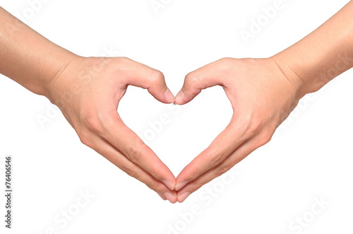 Shape of the heart made by asian male hands isolated on white