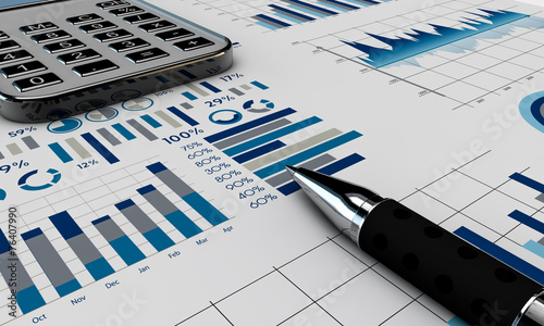 Stock chart with calculator and pen photo