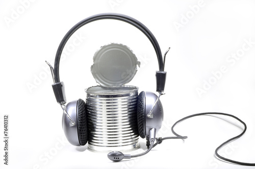 Tin can with headphones
