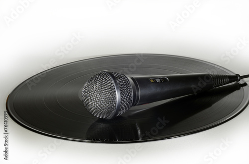 Microphone on a vinyl record album