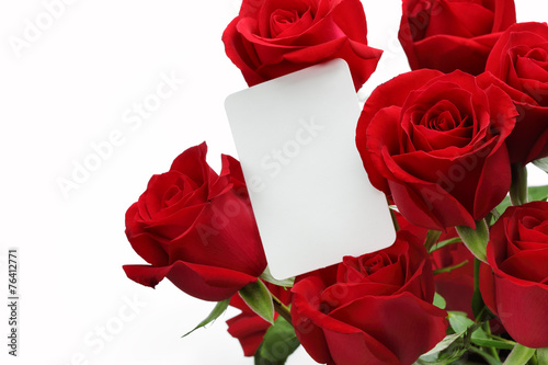 Bouquet of roses with blank gift card