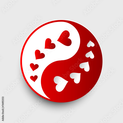 Yin Yang - Red and White with hearts - vector illustration