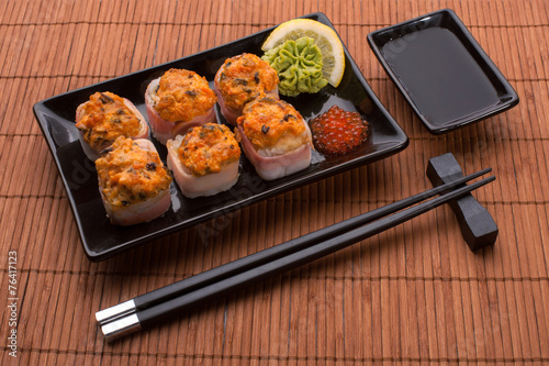 Japanese seafood sushi set on a table