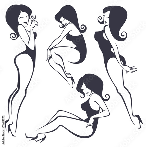 vector collection of pinup girls in different poses