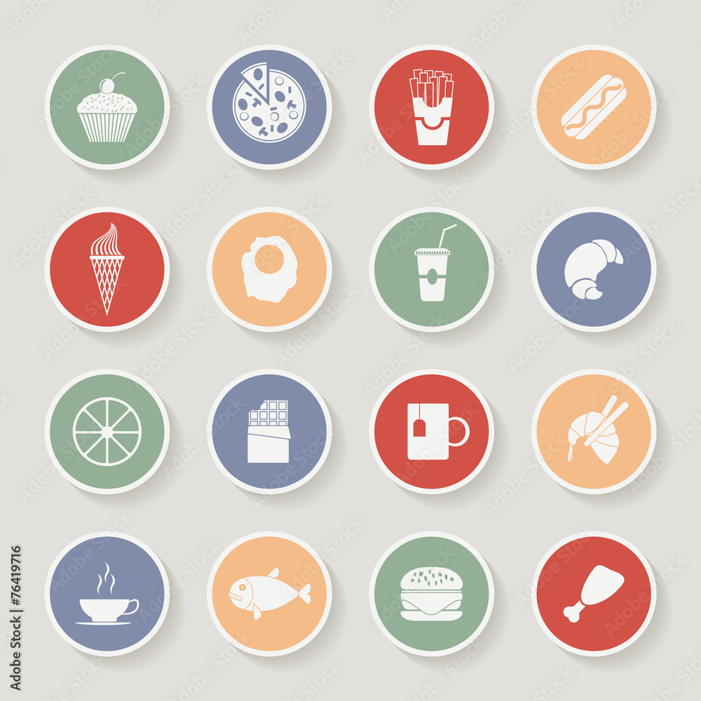 Round Food Icons. Vector illustration Round Food Icons. Vector illustration