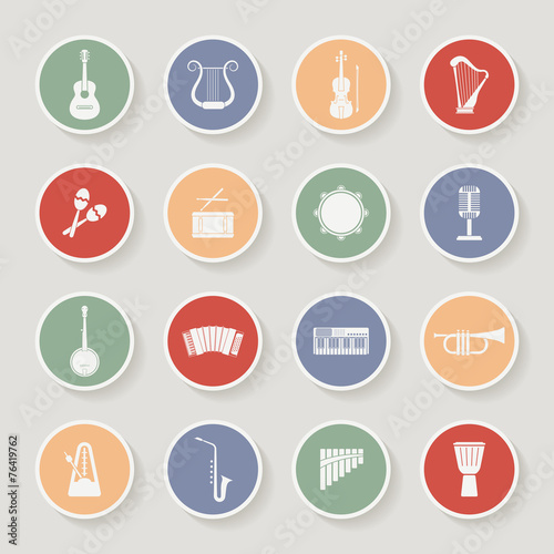 Round Musical Instruments Icons. Vector illustration