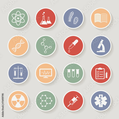 Round science, medical and education icons. Vector illustration