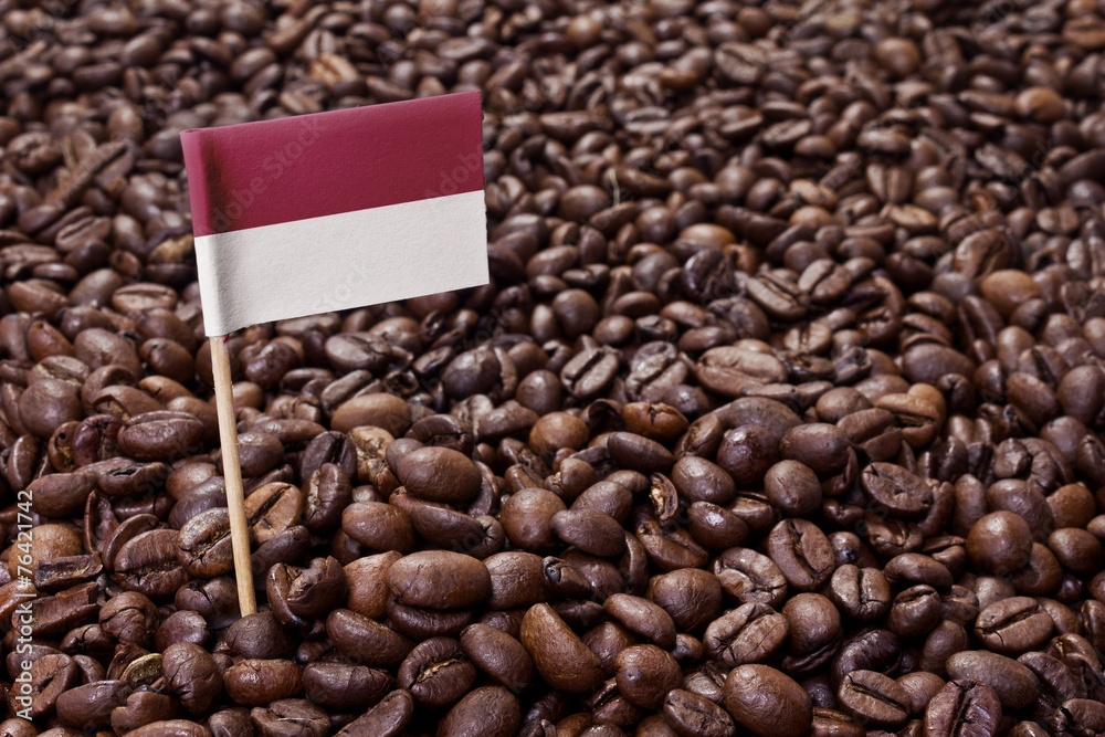 Flag of Indonesia sticking in coffee beans.(series) Flag of Indonesia sticking in coffee beans.(series)