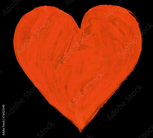 Red handpainted heart isolated on black