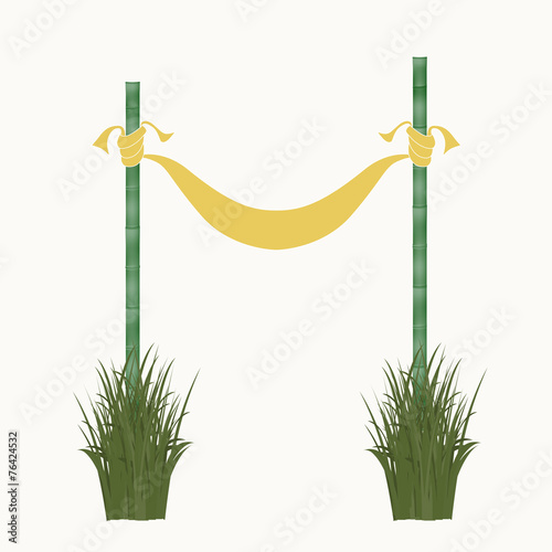 Signboard of the fabric and bamboo sticks. Vector illustration