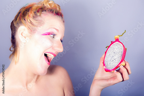 Models meets dragon fruit photo