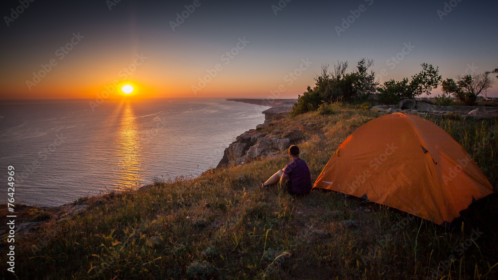 Tourists and tent