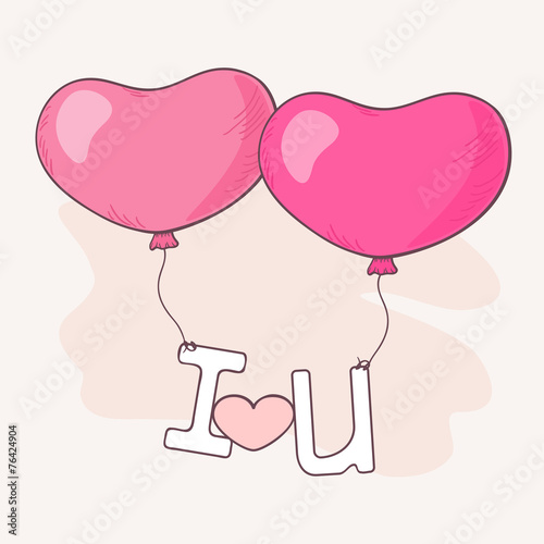 Hand drawn heart balloons holding letters