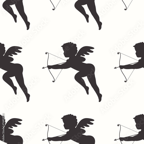 Seamless pattern with cupid silhouette