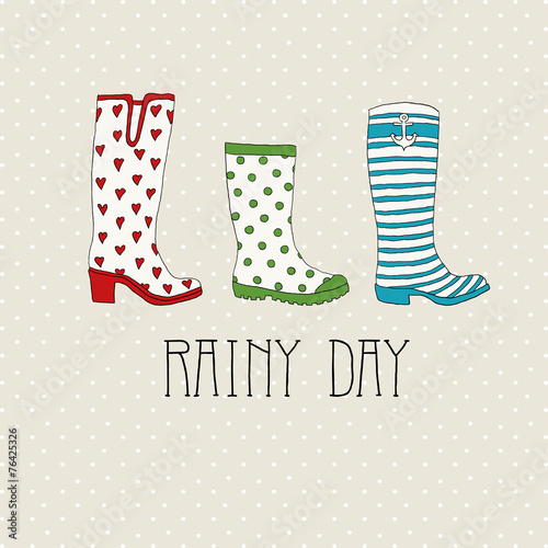 Colored rubber boots vector set