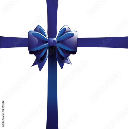 Lazo azul realístico. Envoltorio de regalo. Vector